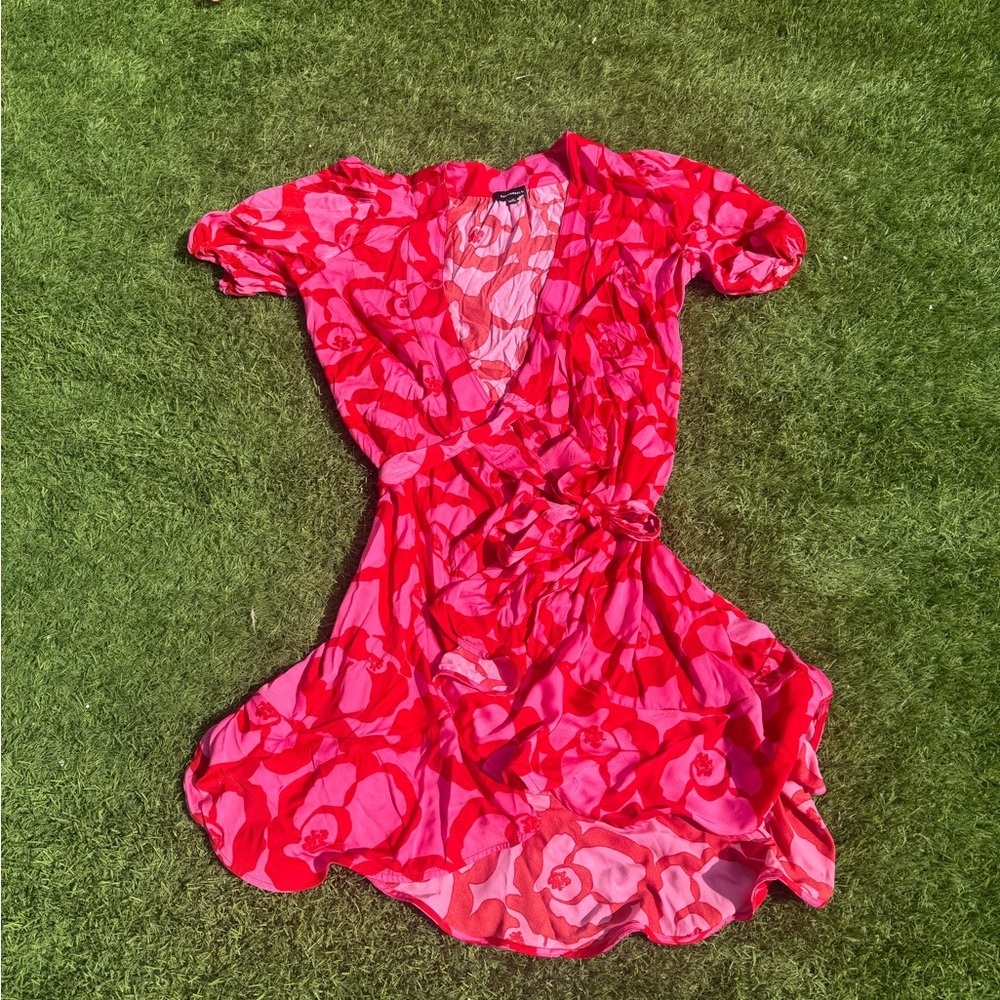 Summersalt Silky Luxe Puff Sleeve Beach to Brunch Wrap Dress Pink Red Size 14